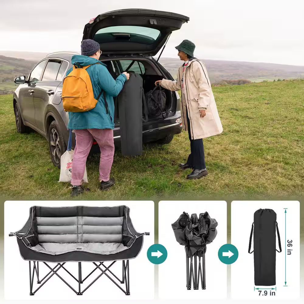 XXXL Oversized Fully Padded Camping Chair 2-Person Folding Loveseat Camping Couch Double Camping Chair, 990 Lbs.