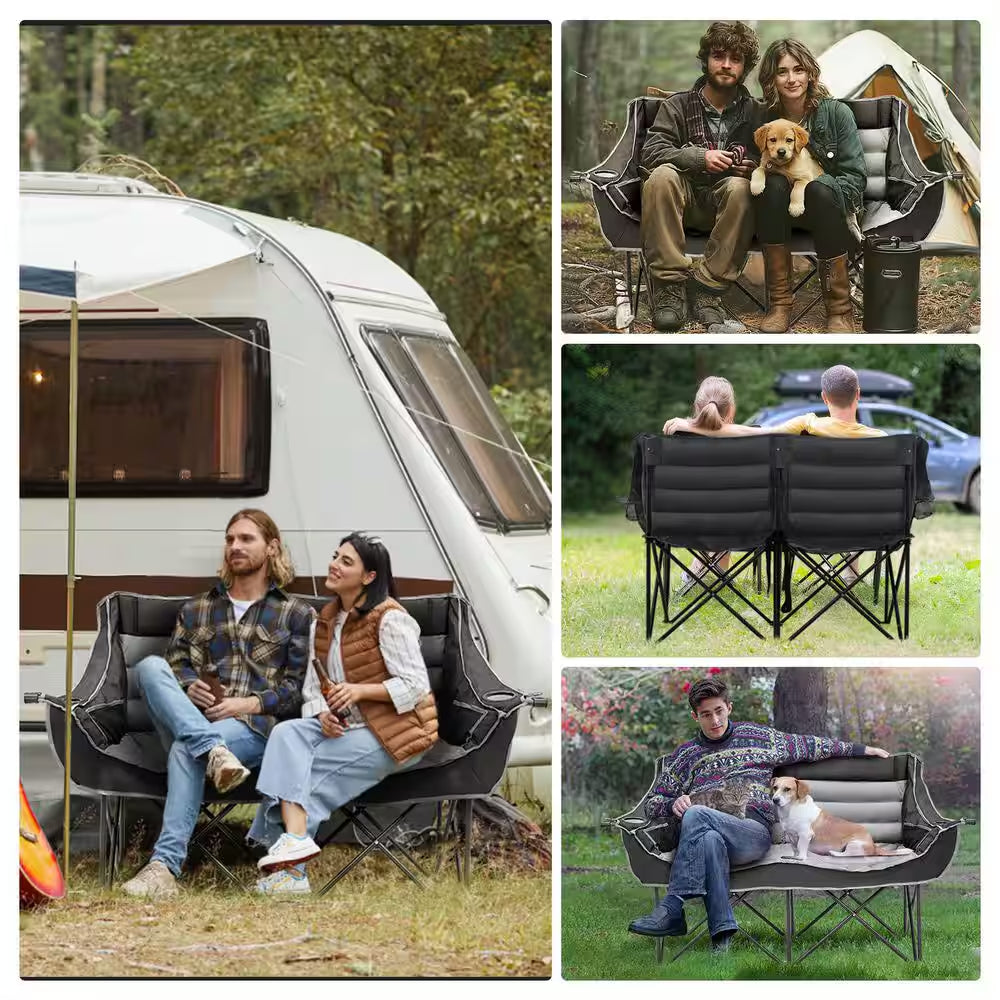 XXXL Oversized Fully Padded Camping Chair 2-Person Folding Loveseat Camping Couch Double Camping Chair, 990 Lbs.