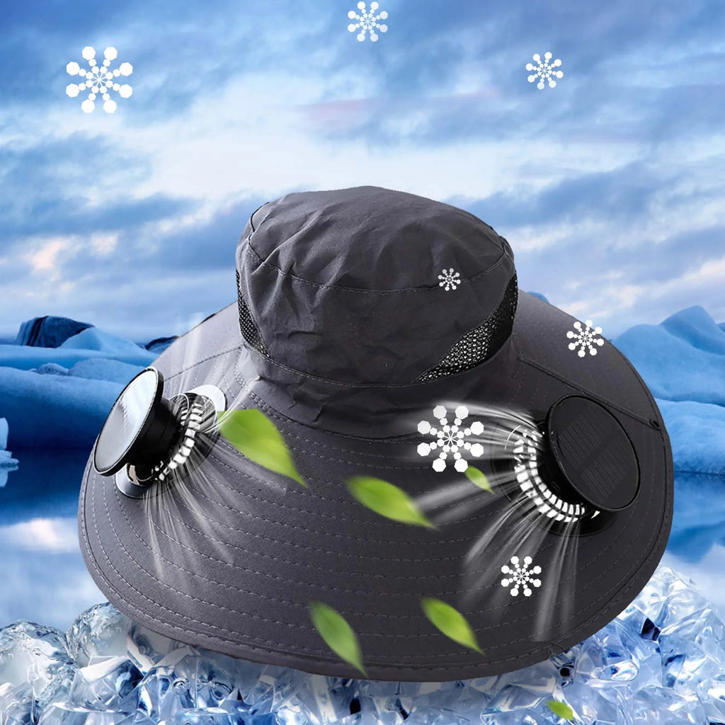 Solar Fan Hat,Solar Powered Fan Hat,Wide Brim Solar Fan Hat Outdoor Wide Brim Sun Hat Solar Panel Fan Hat Solar Hat with Built in Fan with 2 Solar Fan Fishing Hat for Men - Removable & Usb Charging