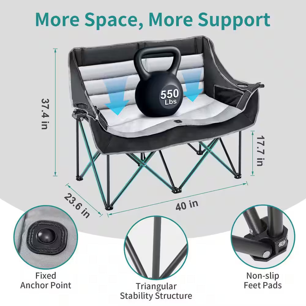 XXXL Oversized Fully Padded Camping Chair 2-Person Folding Loveseat Camping Couch Double Camping Chair, 990 Lbs.