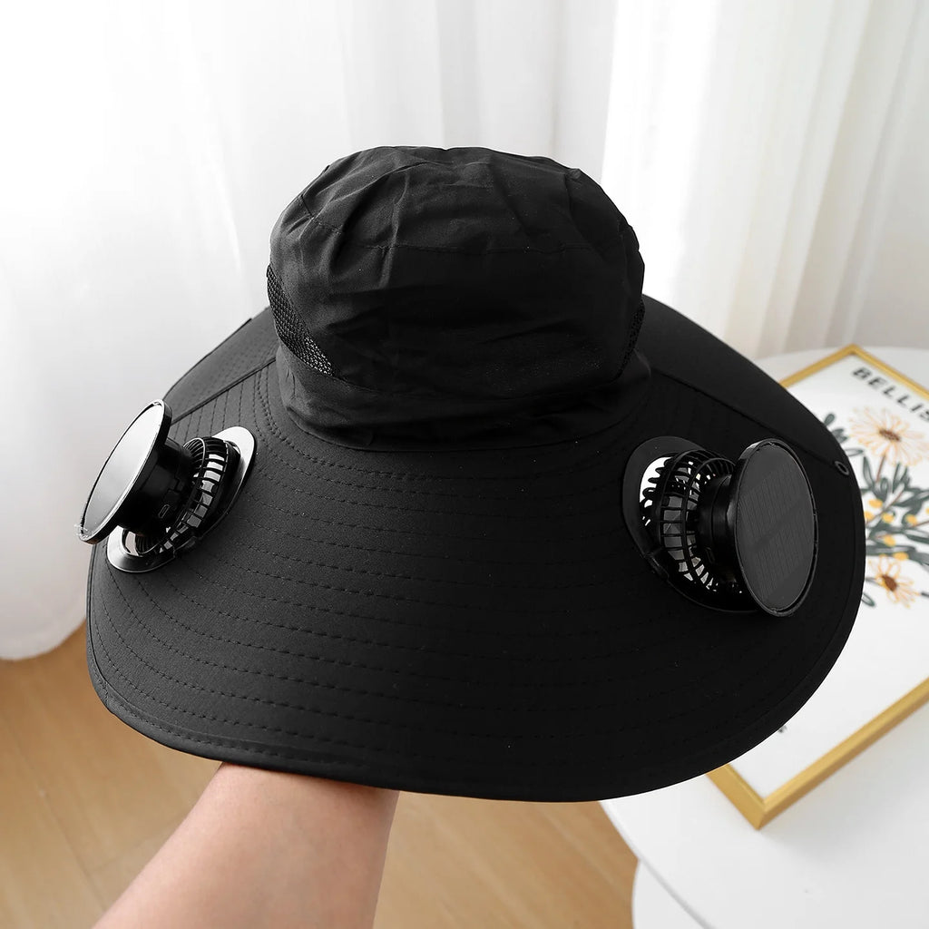 Solar Fan Hat,Solar Powered Fan Hat,Wide Brim Solar Fan Hat Outdoor Wide Brim Sun Hat Solar Panel Fan Hat Solar Hat with Built in Fan with 2 Solar Fan Fishing Hat for Men - Removable & Usb Charging
