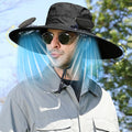 Solar Fan Hat,Solar Powered Fan Hat,Wide Brim Solar Fan Hat Outdoor Wide Brim Sun Hat Solar Panel Fan Hat Solar Hat with Built in Fan with 2 Solar Fan Fishing Hat for Men - Removable & Usb Charging