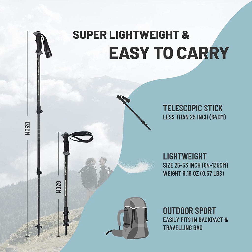 Aluminum Trekking Poles - Quick Adjustable Locks, Comfort Handle, Padded Strap, Snow Baskets - Walking Sticks Suitable for Hiking, Walking