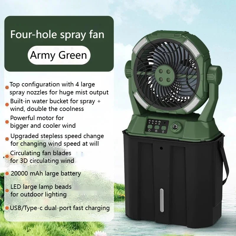 Outdoor Camping Fan Super Long Life USB Charging Fan Fishing Portable Moisturizing Spray Camping Fan Light Camping Fan