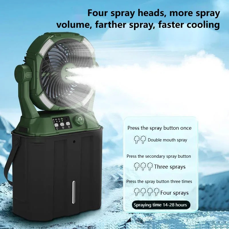Outdoor Camping Fan Super Long Life USB Charging Fan Fishing Portable Moisturizing Spray Camping Fan Light Camping Fan
