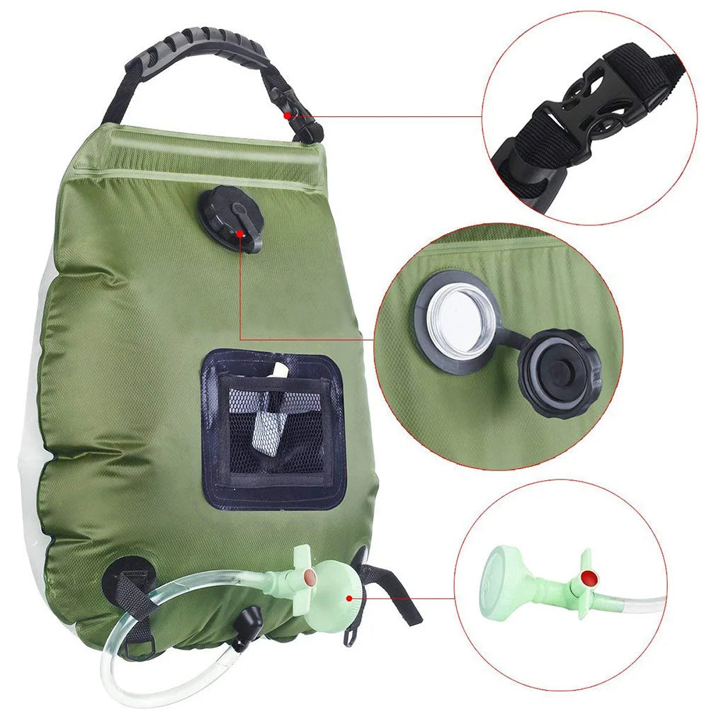 Outdoor Portable Shower Bag Outdoor Bath Cooler Heated Camping Shower Bag Removable Hose Camping Shower Camping Hiking Bag