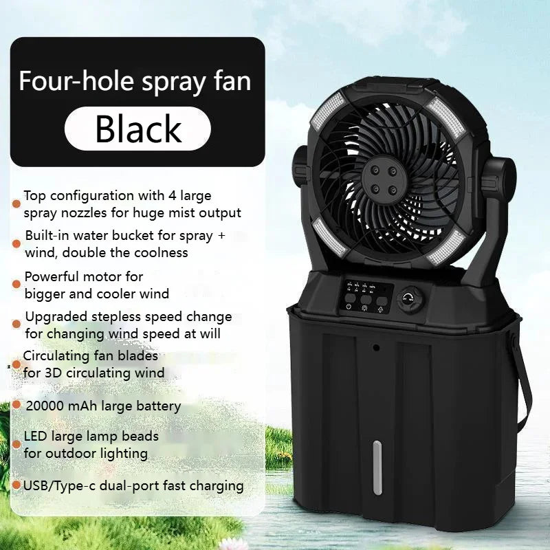 Outdoor Camping Fan Super Long Life USB Charging Fan Fishing Portable Moisturizing Spray Camping Fan Light Camping Fan