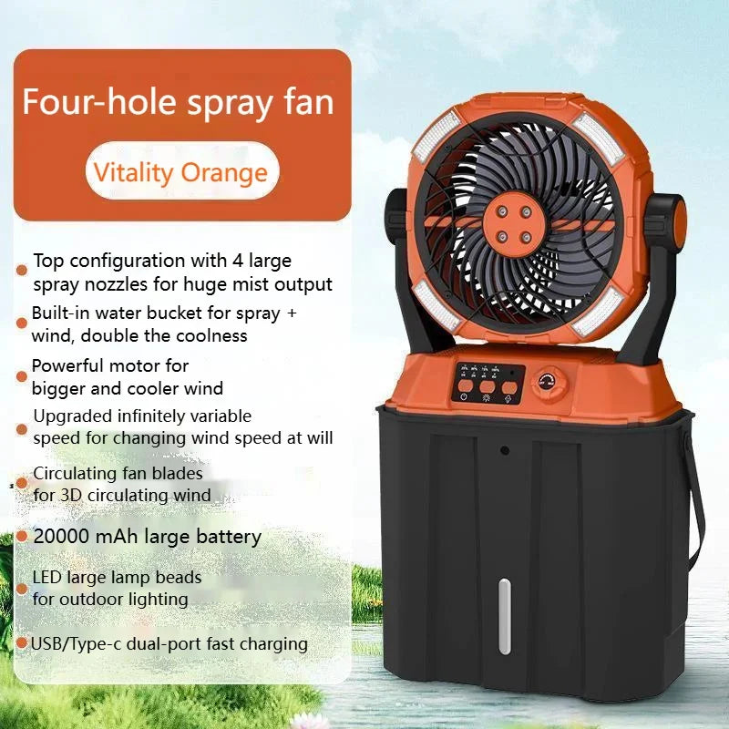 Outdoor Camping Fan Super Long Life USB Charging Fan Fishing Portable Moisturizing Spray Camping Fan Light Camping Fan