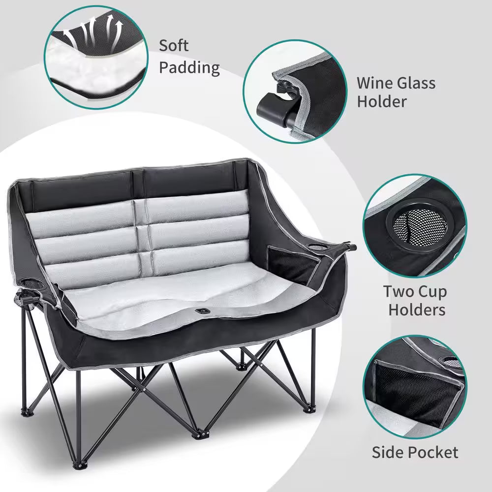 XXXL Oversized Fully Padded Camping Chair 2-Person Folding Loveseat Camping Couch Double Camping Chair, 990 Lbs.
