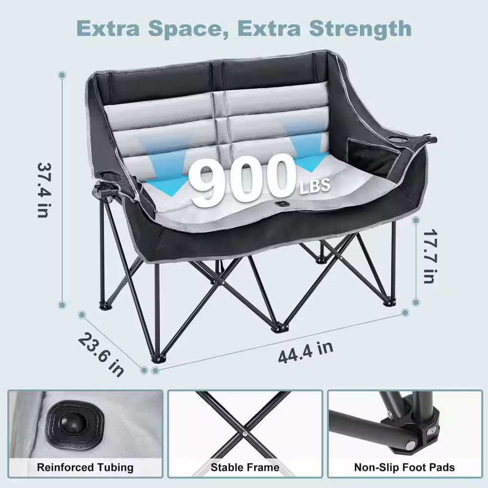 XXXL Oversized Fully Padded Camping Chair 2-Person Folding Loveseat Camping Couch Double Camping Chair, 990 Lbs.