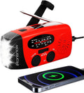 Solar Hand Crank Weather Radio AM/FM NOAA, LED, SOS, USB Charger Red