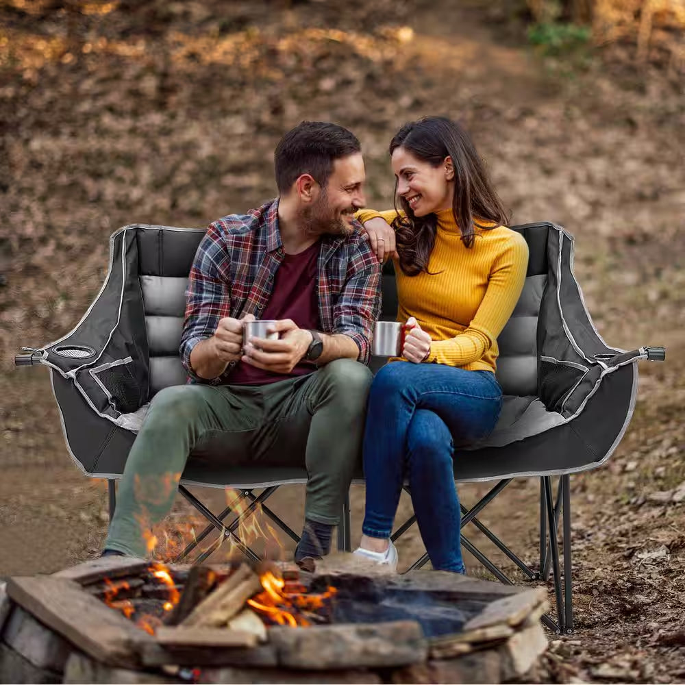XXXL Oversized Fully Padded Camping Chair 2-Person Folding Loveseat Camping Couch Double Camping Chair, 990 Lbs.